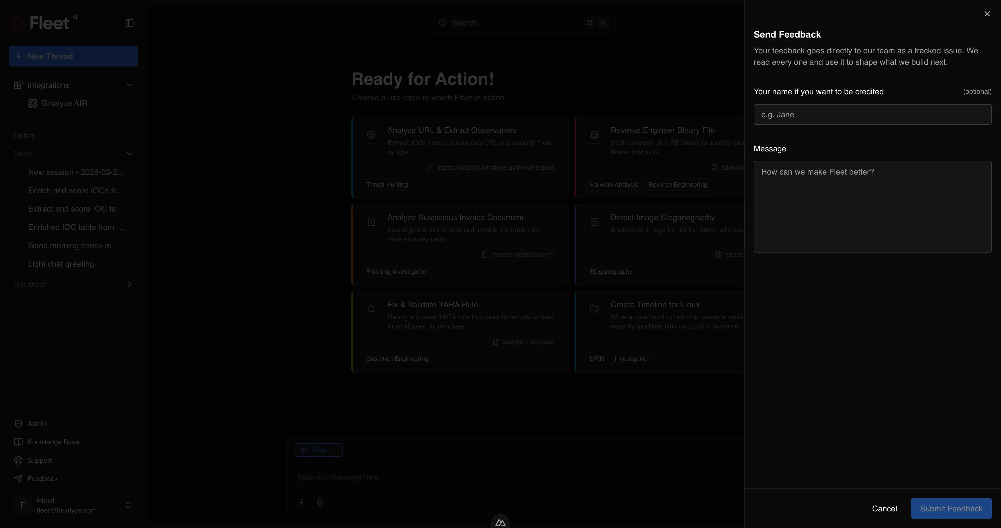Feedback sheet side panel