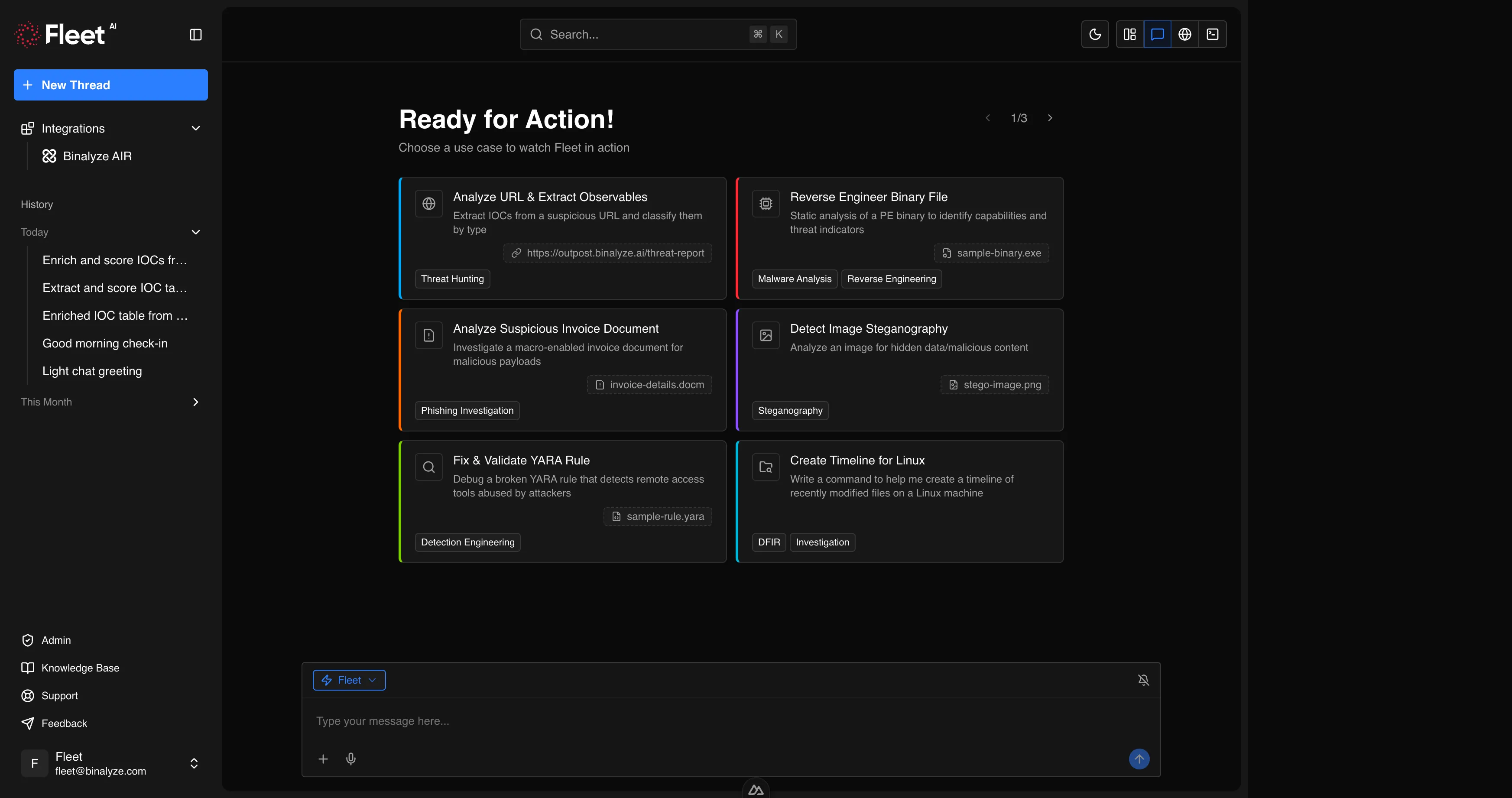 Quickstart cards on the Fleet home screen