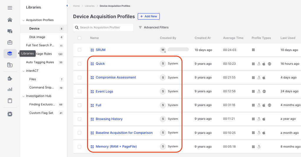 Acquisition Profiles | Binalyze Knowledge Base