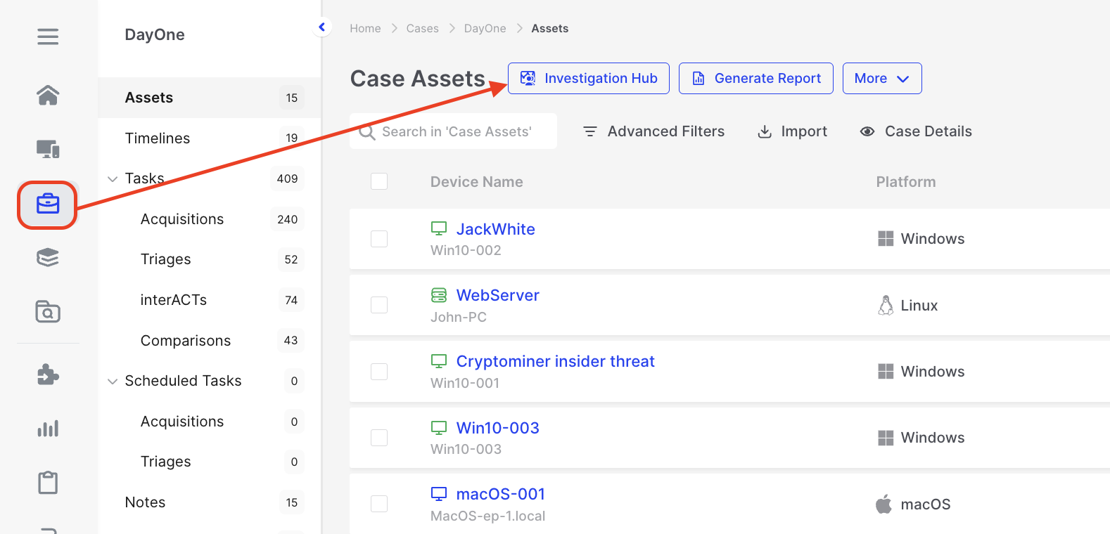 Investigation Hub | Binalyze Knowledge Base