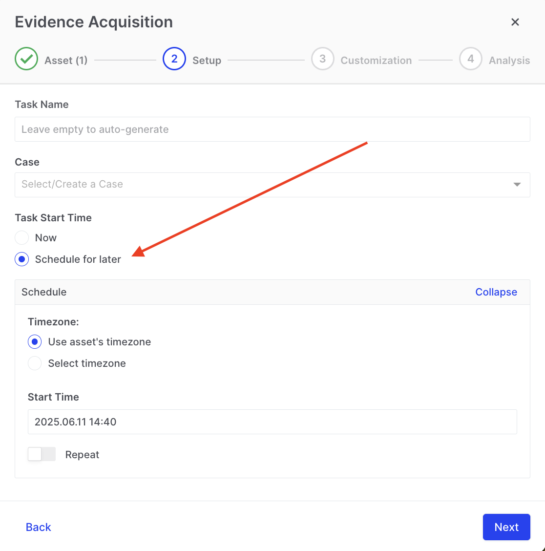 Scheduling Tasks | Binalyze Knowledge Base