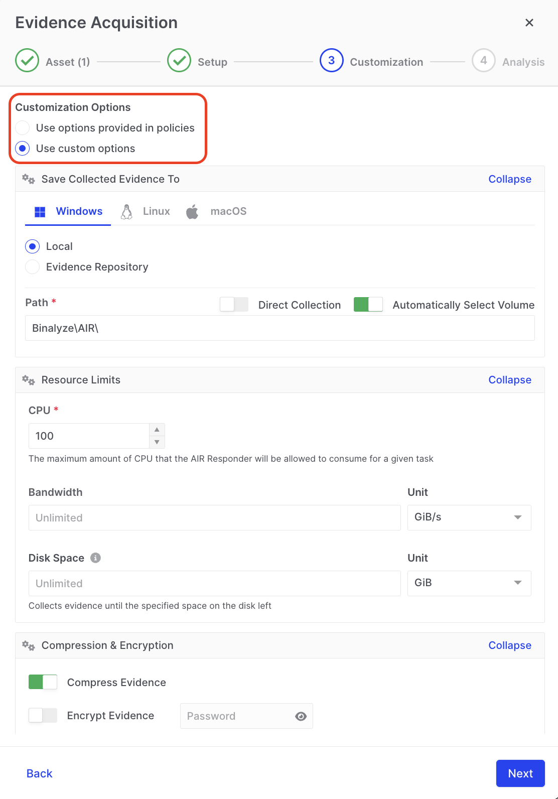 Task Creation | Binalyze Knowledge Base